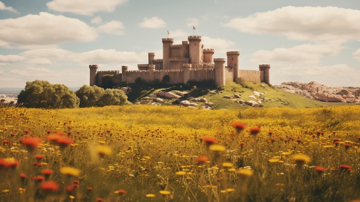 Foto gratuito un hermoso castillo rodeado de naturaleza.