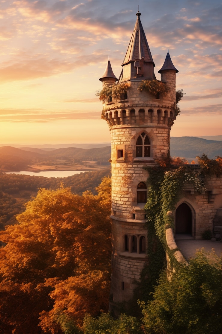 Foto gratuito un hermoso castillo rodeado de naturaleza.