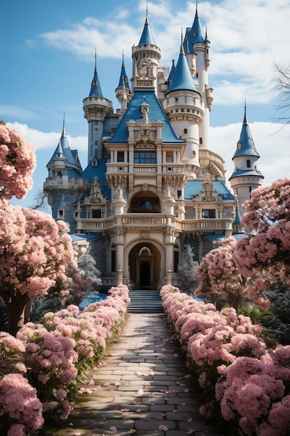 Un hermoso castillo rodeado de naturaleza.