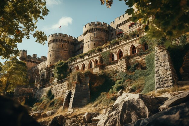 Un hermoso castillo rodeado de naturaleza.