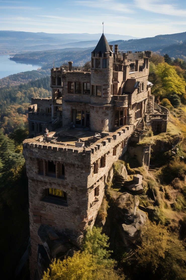 Foto gratuito un hermoso castillo rodeado de naturaleza.