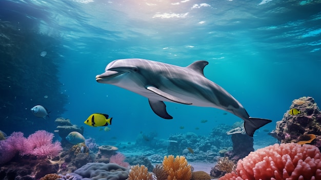 Hermoso delfín nadando
