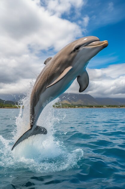 Hermoso delfín saltando fuera del agua