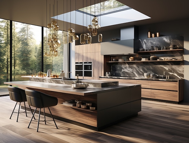 Foto gratuita hermoso diseño interior de la cocina