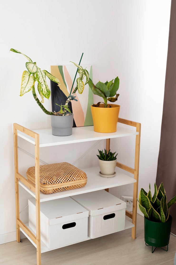 Foto gratuito hermoso diseño de interiores con plantas de alto ángulo.