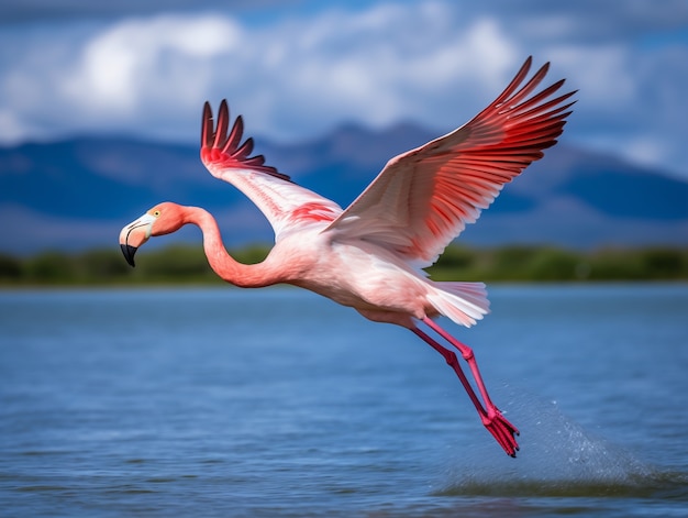 Hermoso flamenco en el lago