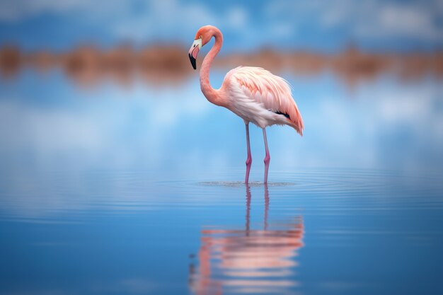 Hermoso flamenco en el lago