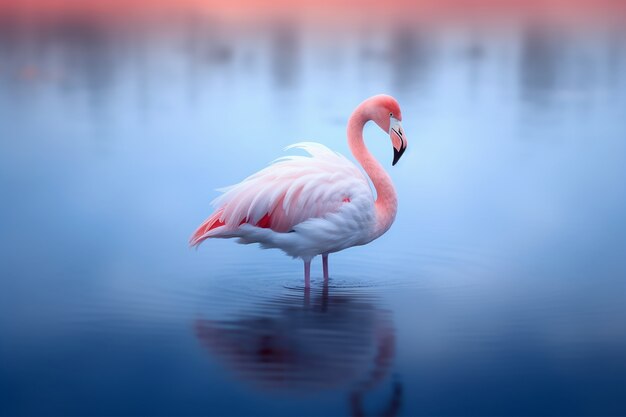 Hermoso flamenco en el lago