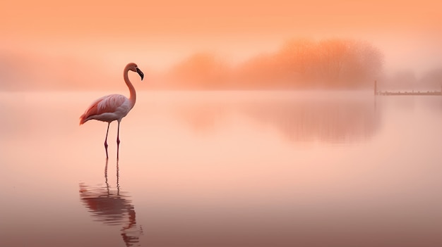 Hermoso flamenco en el lago