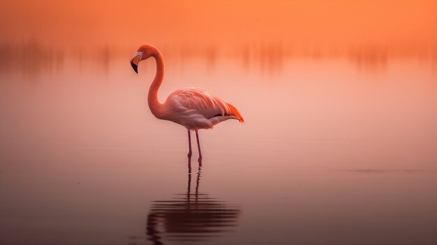 Hermoso flamenco en el lago