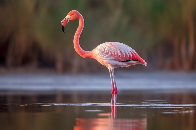 Hermoso flamenco en el lago