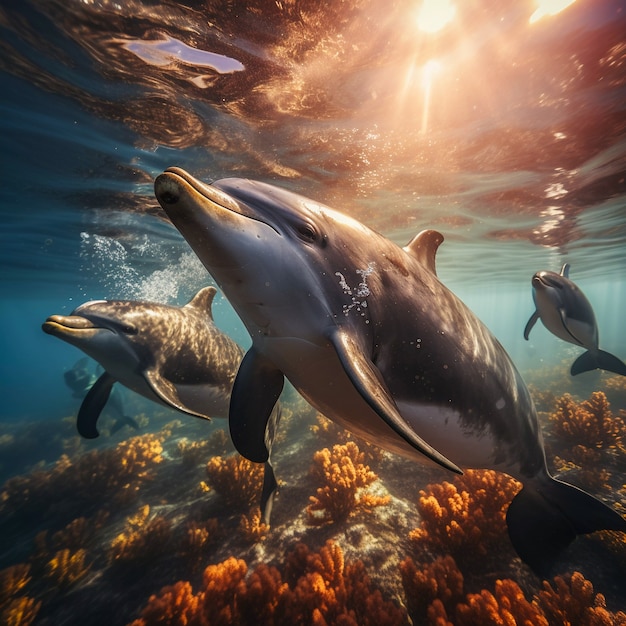 Foto gratuita hermoso fondo exótico de delfines