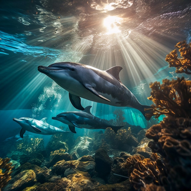 Foto gratuita hermoso fondo exótico de delfines