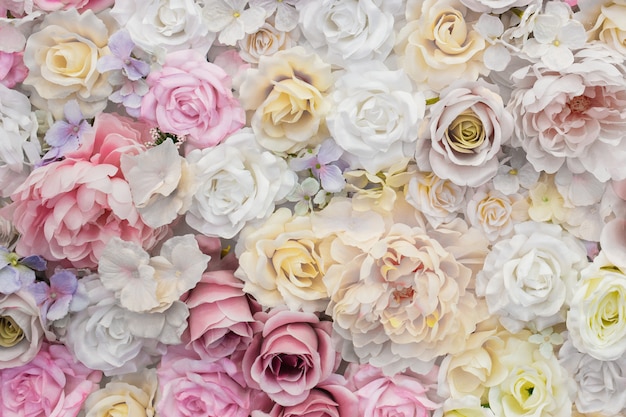 Hermoso fondo de rosas blancas y rosas.