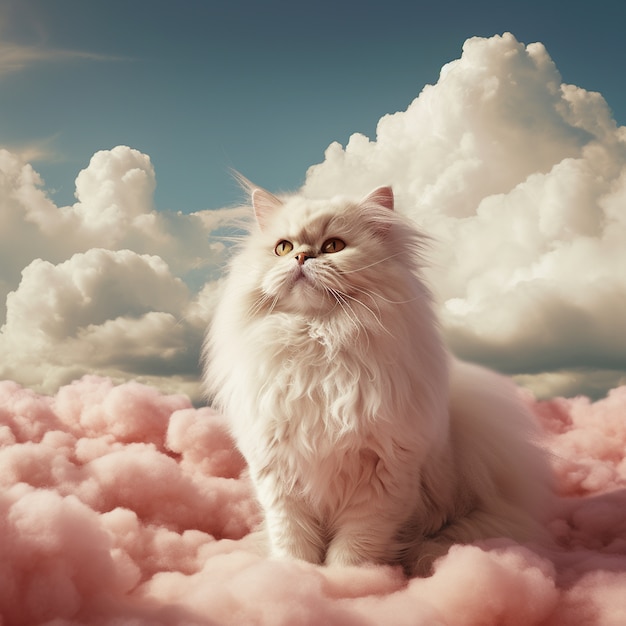 Foto gratuita hermoso gatito con nubes de colores