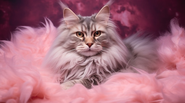 Hermoso gato con fondo esponjoso