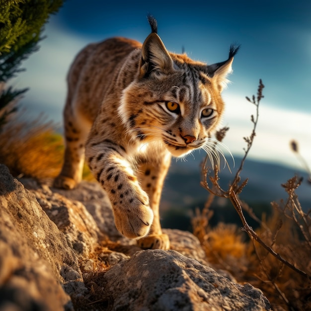 Foto gratuita hermoso gato montés en la naturaleza