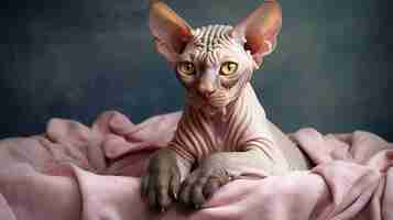 Foto gratuita hermoso gato sphynx en el interior