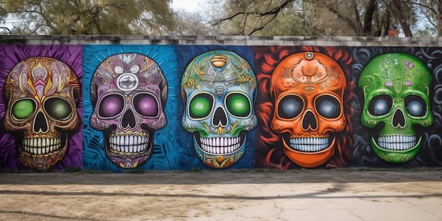 Hermoso graffiti de calavera mexicana