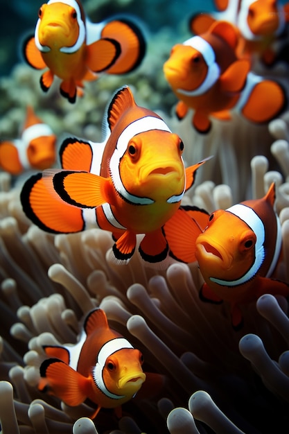 Hermoso grupo de peces bajo el agua