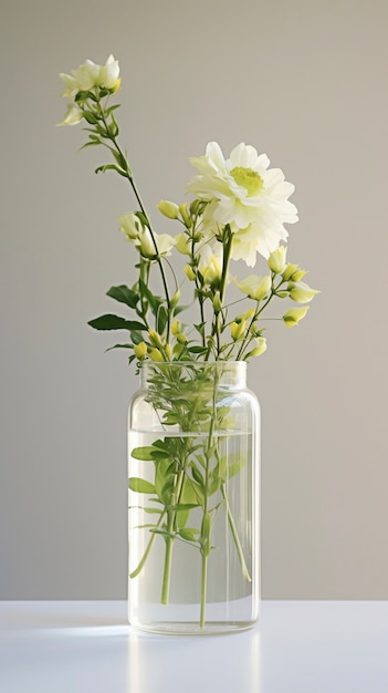 Un hermoso jarrón de flores en el estudio.