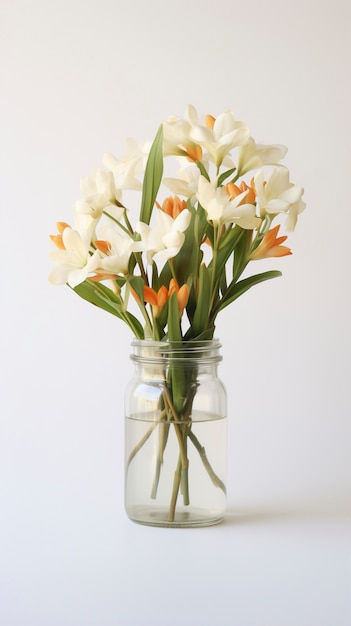 Un hermoso jarrón de flores en el estudio.