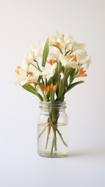 Un hermoso jarrón de flores en el estudio.