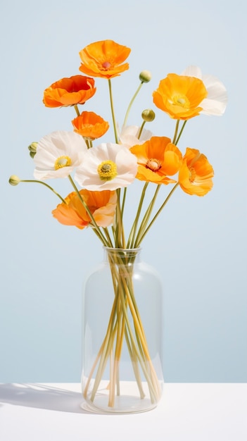 Un hermoso jarrón de flores en el estudio.