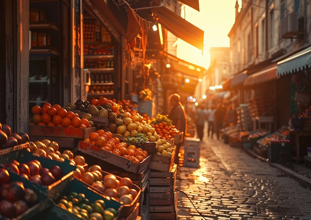 Foto gratuita hermoso mercado callejero al atardecer