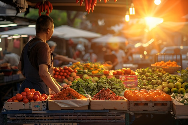 Foto gratuita hermoso mercado callejero al atardecer