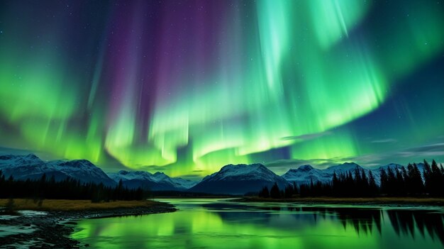 Hermoso paisaje con aurora boreal