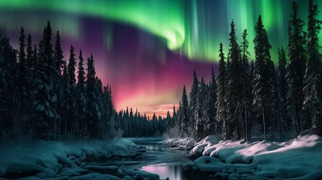 Hermoso paisaje con aurora boreal