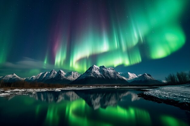 Hermoso paisaje con aurora boreal