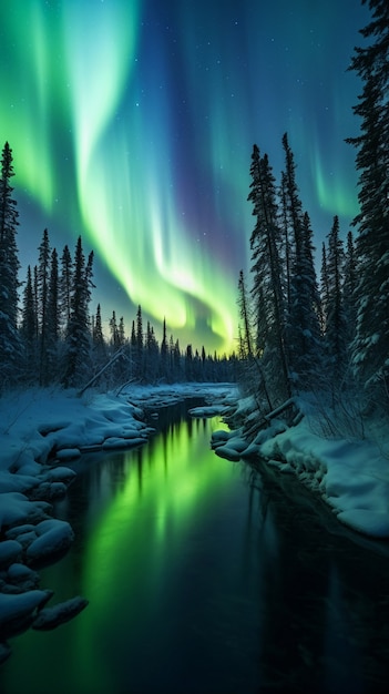 Foto gratuita hermoso paisaje con aurora boreal