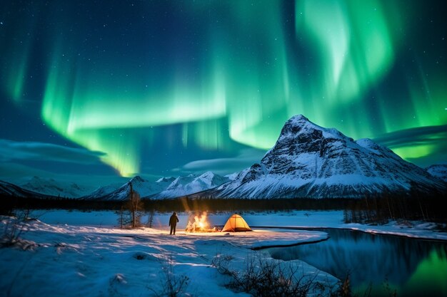 Hermoso paisaje con aurora boreal