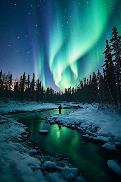 Hermoso paisaje con aurora boreal