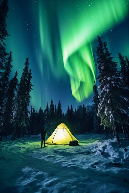 Foto gratuita hermoso paisaje con aurora boreal