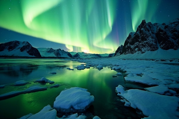 Foto gratuita hermoso paisaje con aurora boreal