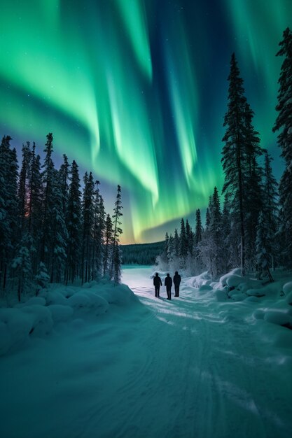 Hermoso paisaje con aurora boreal