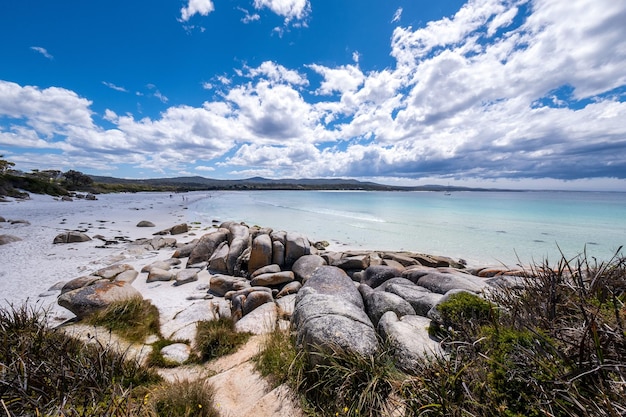 Foto gratuita hermoso paisaje de la bahía de fuego en tasmania, australia