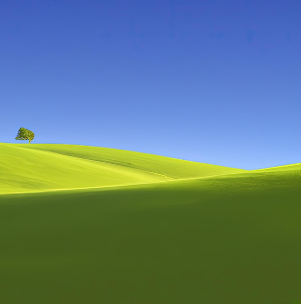 Foto gratuita hermoso paisaje con campo de hierba verde y árbol solitario generativo ai