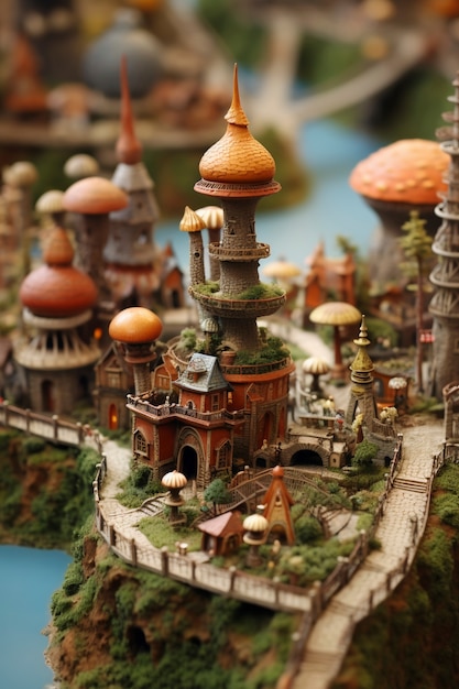 Hermoso paisaje de fantasía medieval con ciudad