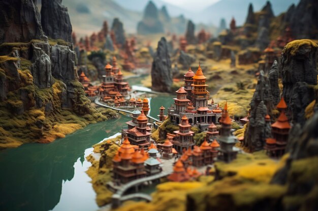 Hermoso paisaje de fantasía medieval con ciudad