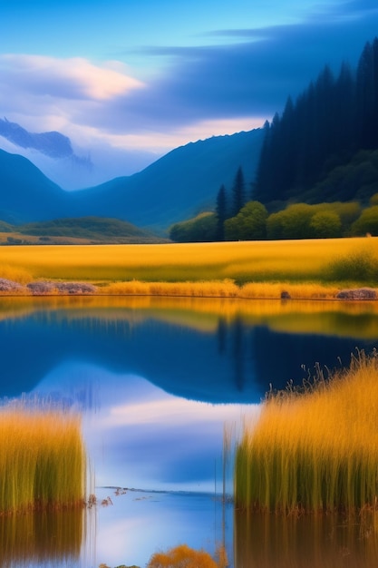 Foto gratuita un hermoso paisaje con un lago y montañas al fondo.