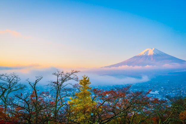 Hermoso paisaje de la montaña fuji alrededor del árbol de la hoja de arce en la temporada de otoño