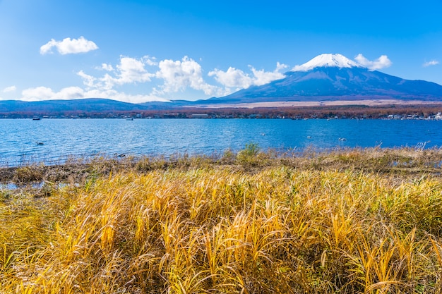 Foto gratuita hermoso paisaje de montaña fuji alrededor del lago yamanakako