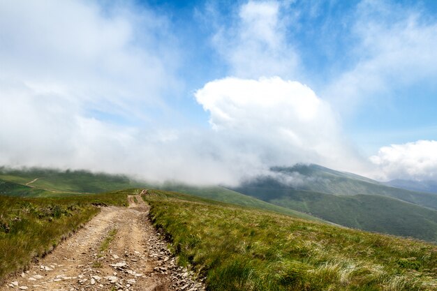 Hermoso paisaje de montañas de los Cárpatos ucranianos y cielo nublado.