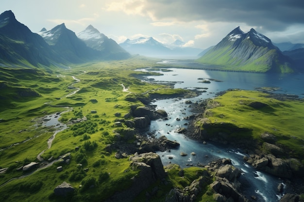 Hermoso paisaje natural con montañas y lago.