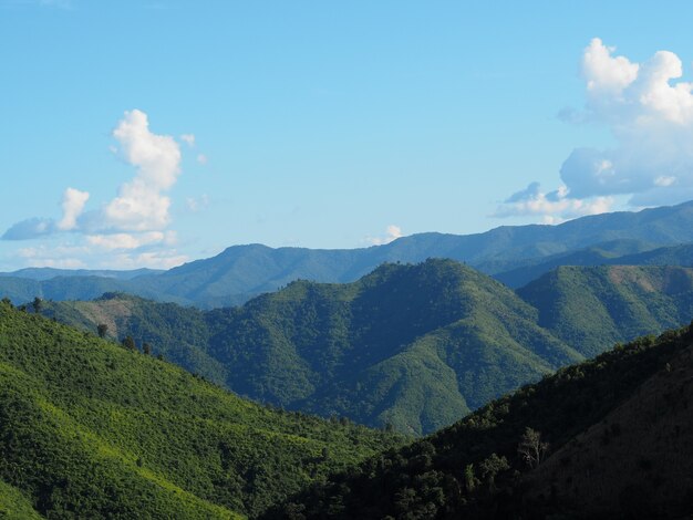 Hermoso paisaje de un paisaje de montaña bajo la luz del sol