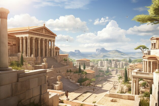 Hermoso paisaje urbano de la antigua Grecia